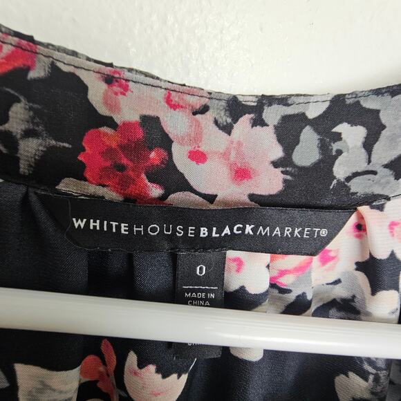 White House Black Market Sleeveless Blouse Black Floral Print Women 0 Tank Top - Picture 5 of 7